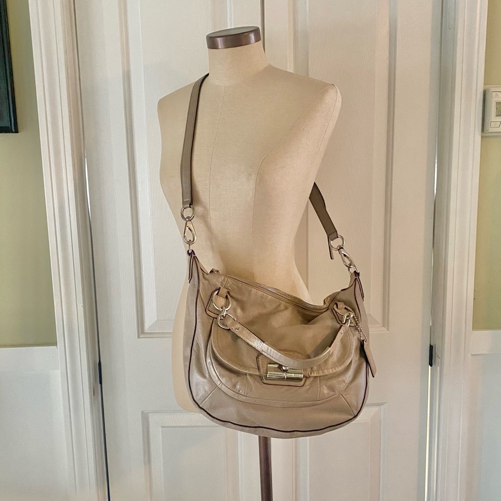 Coach Tan Shoulder Bag with Soft Leather and Metal Accents